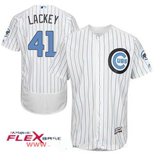 Men's Chicago Cubs #41 John Lackey White with Baby Blue Father's Day Stitched MLB Majestic Flex Base Jersey