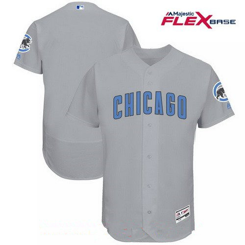 Men's Chicago Cubs Blank Gray with Baby Blue Father's Day Stitched MLB Majestic Flex Base Jersey