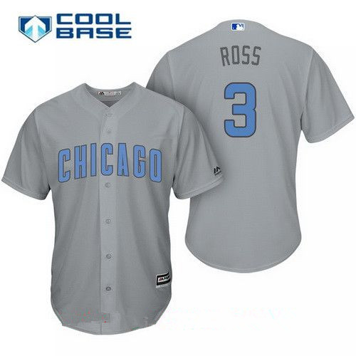 Men's Chicago Cubs #3 David Ross Gray with Baby Blue Father's Day Stitched MLB Majestic Cool Base Jersey