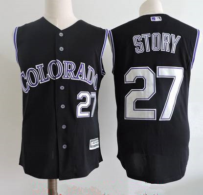 Men's Colorado Rockies #27 Trevor Story Black Vest Sleeveless Stitched MLB Majestic Cool Base Jersey