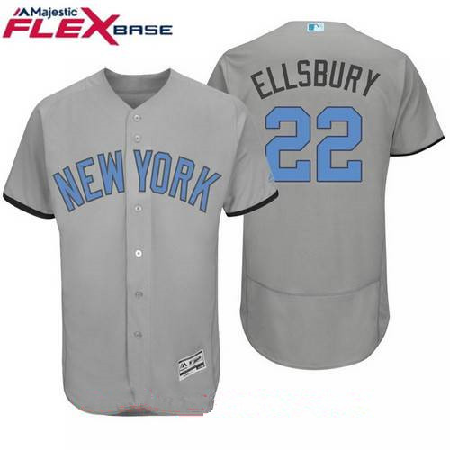 Men's New York Yankees #22 Jacoby Ellsbury Name Gray With Baby Blue Father's Day Stitched MLB Majestic Flex Base Jersey