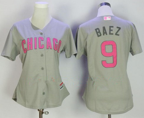 Women's Chicago Cubs #9 Javier Baez Gray with Pink Mother's Day Stitched MLB Majestic Cool Base Jersey