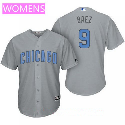 Women's Chicago Cubs #9 Javier Baez Gray with Baby Blue Father's Day Stitched MLB Majestic Cool Base Jersey