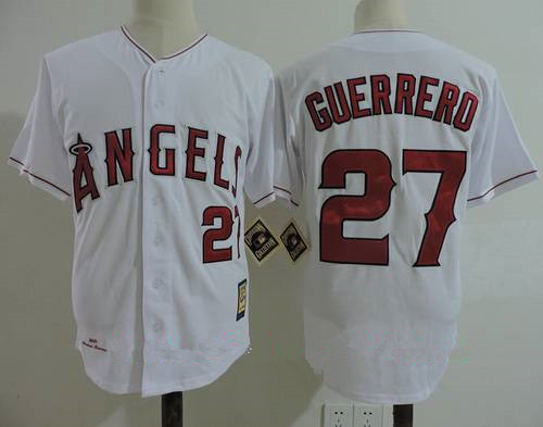 Men's California Angels #27 Vladimir Guerrero White 2004 Throwback Cooperstown Collection Stitched MLB Mitchell & Ness Jersey