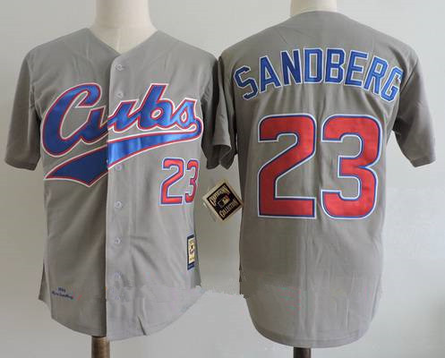 Men's Chicago Cubs #23 Ryne Sandberg Gray Road 1994 Throwback Cooperstown Collection Stitched MLB Mitchell & Ness Jersey