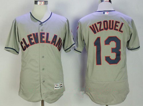 Men's Cleveland Indians #13 Omar Vizquel Retired Gray Road Stitched MLB Majestic Flex Base Jersey