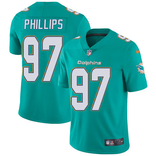 Nike Miami Dolphins #97 Jordan Phillips Aqua Green Team Color Men's Stitched NFL Vapor Untouchable Limited Jersey