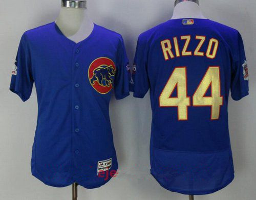 Men's Chicago Cubs #44 Anthony Rizzo Royal Blue World Series Champions Gold Stitched MLB Majestic 2017 Flex Base Jersey