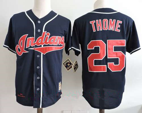 Men's Cleveland Indians #25 Jim Thome Navy Blue Throwback 1995 World Series Patch Stitched MLB Cooperstown Collection Jersey