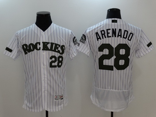 Men's Colorado Rockies #28 Nolan Arenado White With Green Memorial Day Stitched MLB Majestic Flex Base Jersey