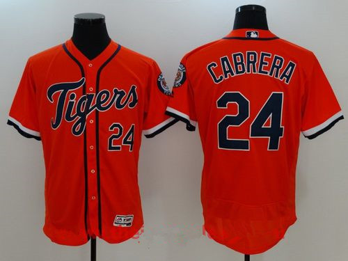 Men's Detroit Tigers #24 Miguel Cabrera Orange Stitched MLB Majestic Flex Base Jersey