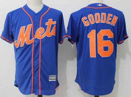 Men's New York Mets #16 Dwight Gooden Retired Royal Blue with Orange Stitched MLB Majestic Cool Base Jersey