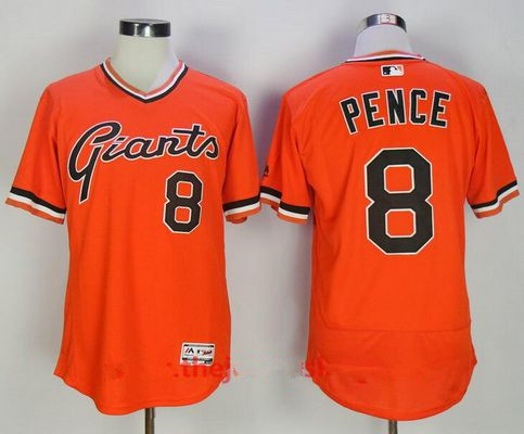 Men's San Francisco Giants #8 Hunter Pence Orange Pullover Stitched MLB Majestic Flex Base Jersey