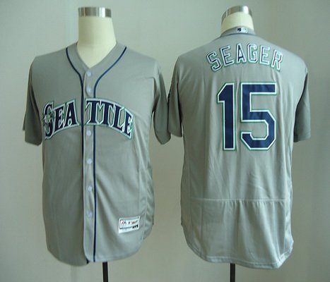 Men's Seattle Mariners #15 Kyle Seager Gray Road Stitched MLB Majestic Flex Base Jersey