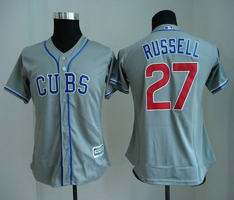 Women's Chicago Cubs #27 Addison Russell Gray CUBS Stitched MLB Majestic Cool Base Jersey