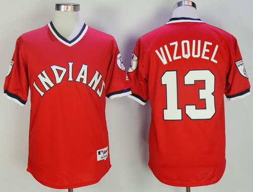 Men's Cleveland Indians #13 Omar Vizquel Retired Red Pullover Cooperstown Collection Stitched MLB Majestic Cool Base Jersey