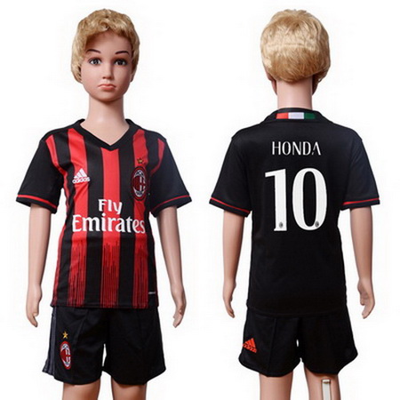 2016-17 AC Milan #10 HONDA Home Soccer Youth Black Shirt Kit