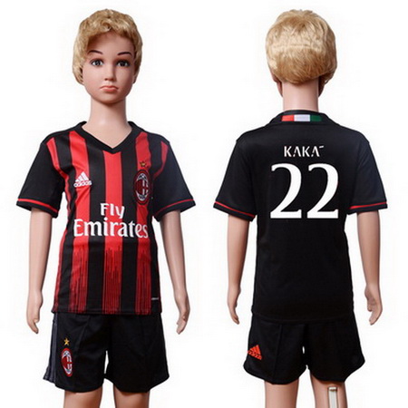 2016-17 AC Milan #22 KAKA Home Soccer Youth Black Shirt Kit