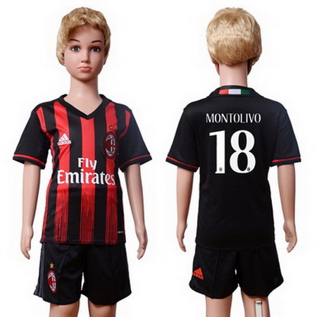 2016-17 AC Milan #18 MONTOLIVO Home Soccer Youth Black Shirt Kit