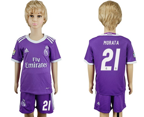 2016-17 Real Madrid #21 MORATA Away Soccer Youth Purple Shirt Kit