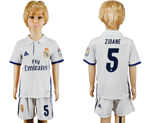 2016-17 Real Madrid #5 ZIDANE Home Soccer Youth White Shirt Kit