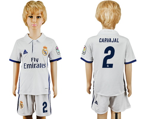 2016-17 Real Madrid #2 CARVAJAL Home Soccer Youth White Shirt Kit