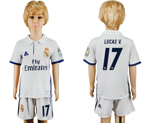 2016-17 Real Madrid #17 LUCAS V. Home Soccer Youth White Shirt Kit