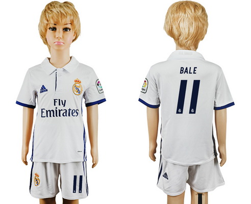 2016-17 Real Madrid #11 BALE Home Soccer Youth White Shirt Kit