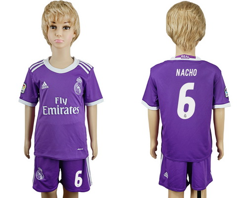 2016-17 Real Madrid #6 NACHO Away Soccer Youth Purple Shirt Kit