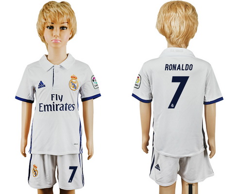 2016-17 Real Madrid #7 RONALDO Home Soccer Youth White Shirt Kit