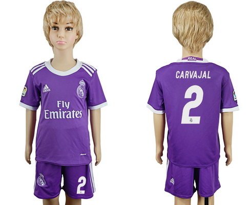 2016-17 Real Madrid #2 CARVAJAL Away Soccer Youth Purple Shirt Kit