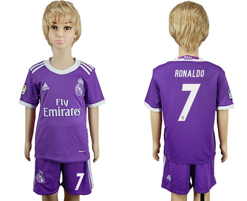 2016-17 Real Madrid #7 RONALDO Away Soccer Youth Purple Shirt Kit