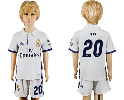 2016-17 Real Madrid #20 JESE Home Soccer Youth White Shirt Kit