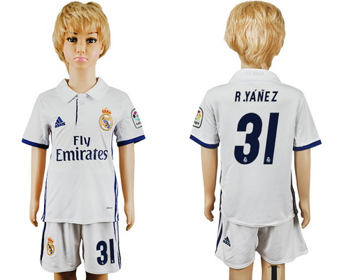 2016-17 Real Madrid #31 R.YANEZ Home Soccer Youth White Shirt Kit