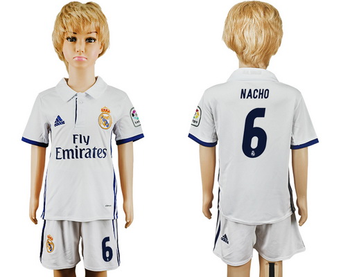 2016-17 Real Madrid #6 NACHO Home Soccer Youth White Shirt Kit