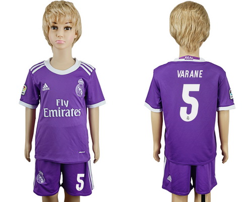 2016-17 Real Madrid #5 VARANE Away Soccer Youth Purple Shirt Kit