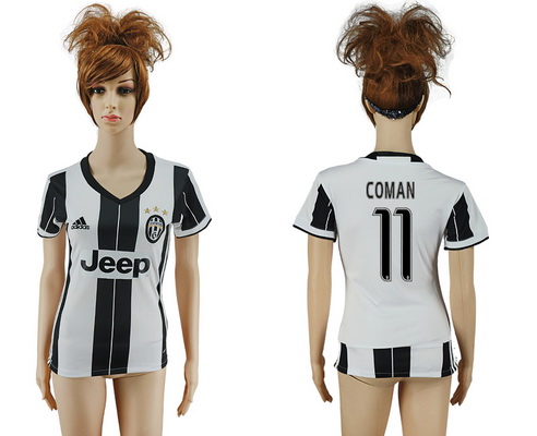 2016-17 Juventus #11 COMAN Home Soccer Women's White and Black AAA+ Shirt