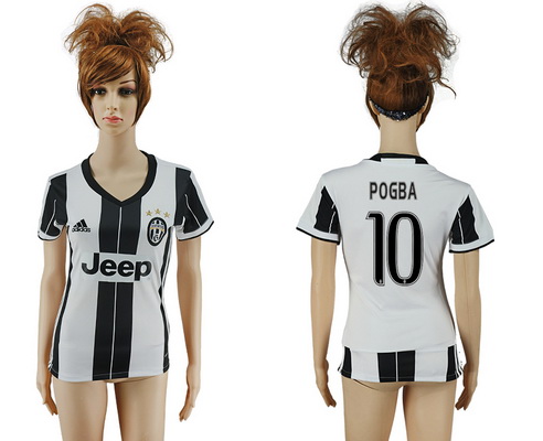 2016-17 Juventus #10 POGBA Home Soccer Women's White and Black AAA+ Shirt