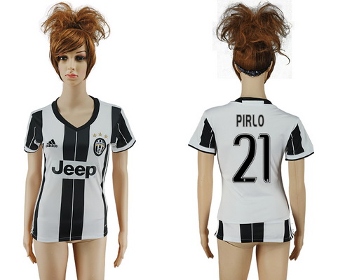 2016-17 Juventus #21 PIRLO Home Soccer Women's White and Black AAA+ Shirt