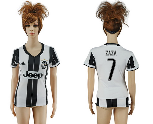 2016-17 Juventus #7 ZAZA Home Soccer Women's White and Black AAA+ Shirt