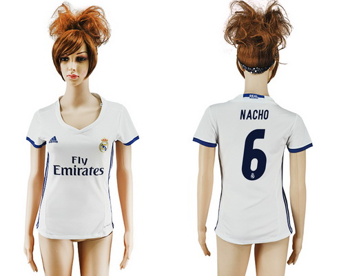 2016-17 Real Madrid #6 NACHO Home Soccer Women's White AAA+ Shirt