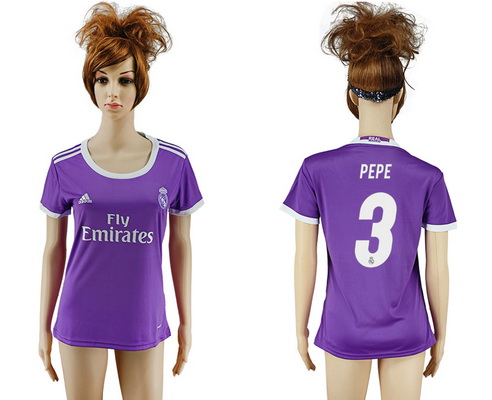 2016-17 Real Madrid #3 PEPE Away Soccer Women's Purple AAA+ Shirt