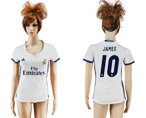 2016-17 Real Madrid #10 JAMES Home Soccer Women's White AAA+ Shirt