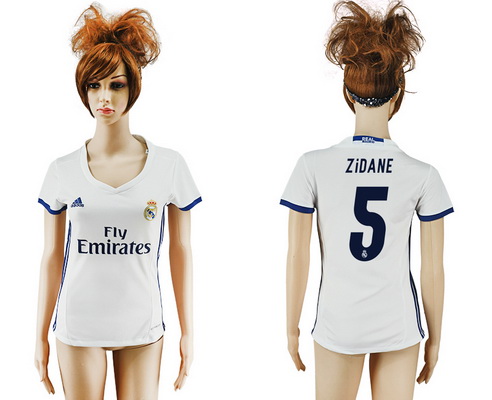 2016-17 Real Madrid #5 ZIDANE Home Soccer Women's White AAA+ Shirt