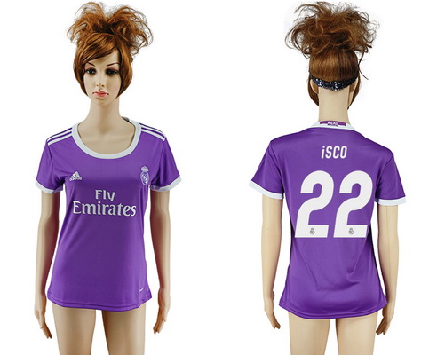 2016-17 Real Madrid #22 ISCO Away Soccer Women's Purple AAA+ Shirt