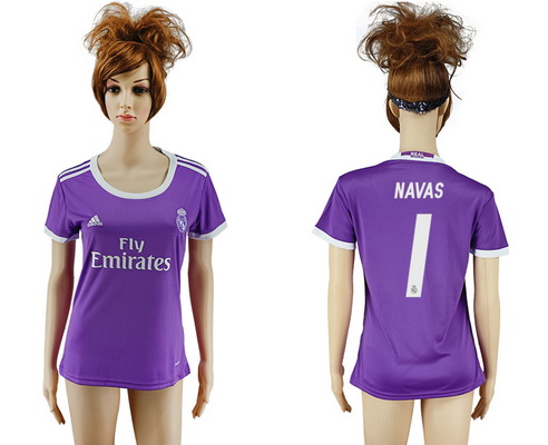 2016-17 Real Madrid #1 NAVAS Away Soccer Women's Purple AAA+ Shirt