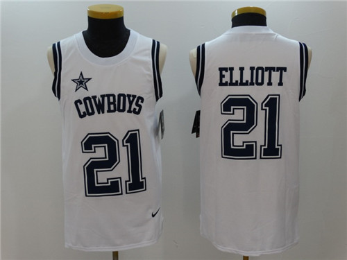 Men's Dallas Cowboys #21 Ezekiel Elliott White Color Rush 2017 Vest Stitched NFL Nike Tank Top Jersey