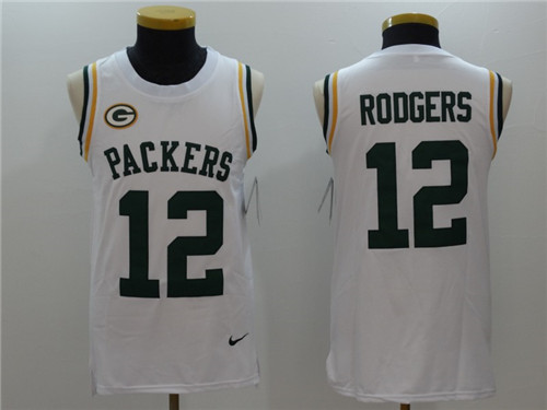 Men's Green Bay Packers #12 Aaron Rodgers White Color Rush 2017 Vest Stitched NFL Nike Tank Top Jersey