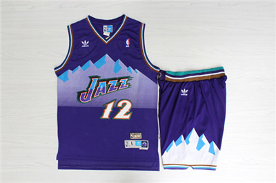 Jazz 12 John Stockton Purple Hardwood Classics Jersey(With Shorts