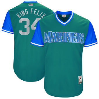 Men's Seattle Mariners Felix Hernandez King Felix Majestic Aqua 2017 Players Weekend Authentic Jersey